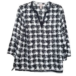 Chico's Black & Gray Sequined Split Neck Blouse Size 2 Large